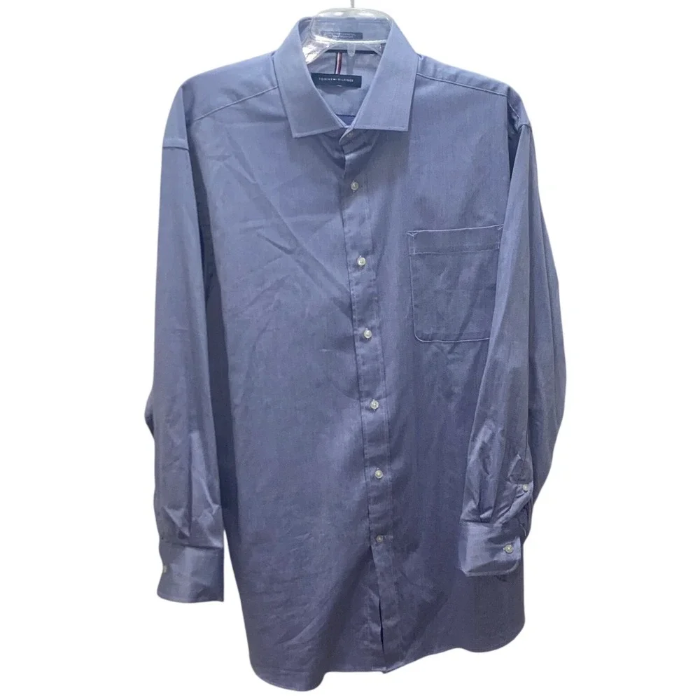 Tommy Hilfiger Mens Blue Regular Fit Stretch Wrinkle Resistant Shirt L 16-16.5 - Picture 5 of 7
